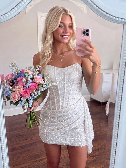 Strapless Homecoming Dresses Sky Blue Sequin Bodycon Homecoming Dress LTP82619