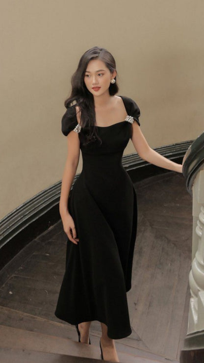 Medieval Black A-Line Pearl Party Dress,LTP4489
