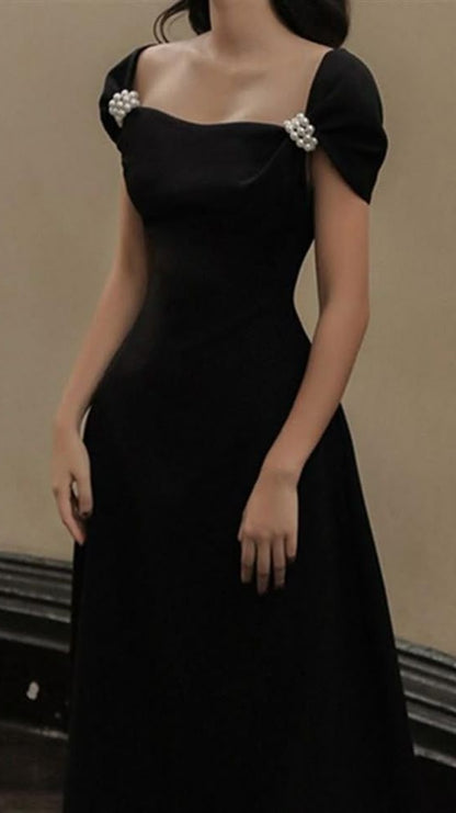 Medieval Black A-Line Pearl Party Dress,LTP4489