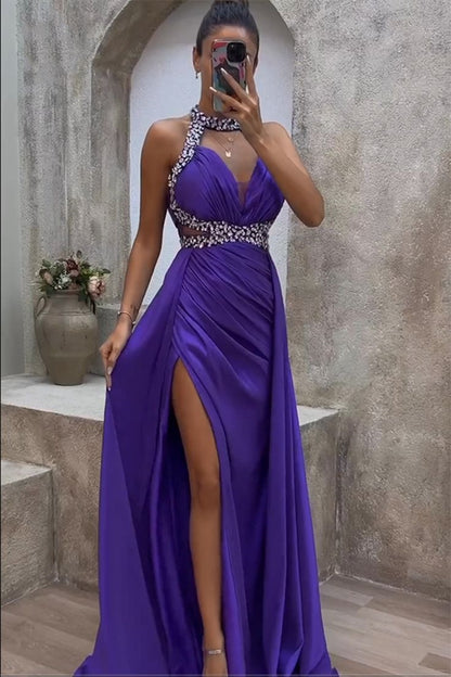 Mermaid Beaded Halter Neck Long Prom Dress