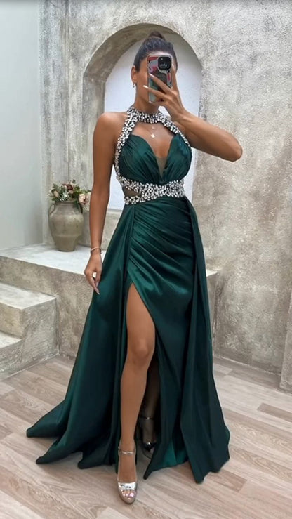 Mermaid Beaded Halter Neck Long Prom Dress