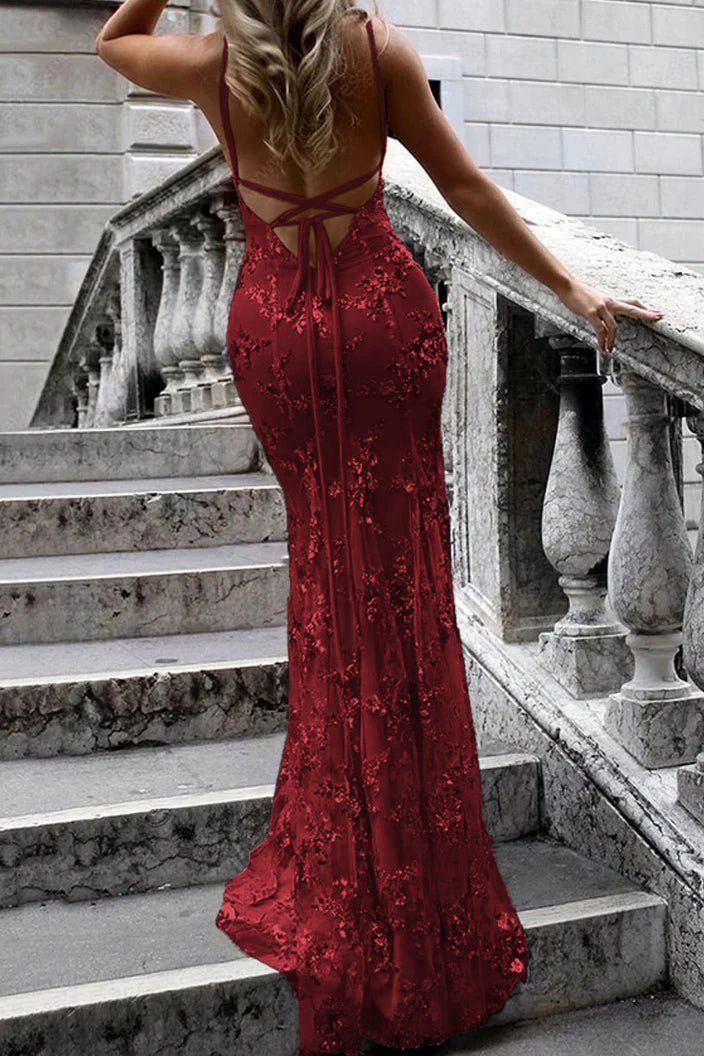 Mermaid Sequin Lace Prom Dresses Evening Party Dress With Lace Up Back,LTP4116