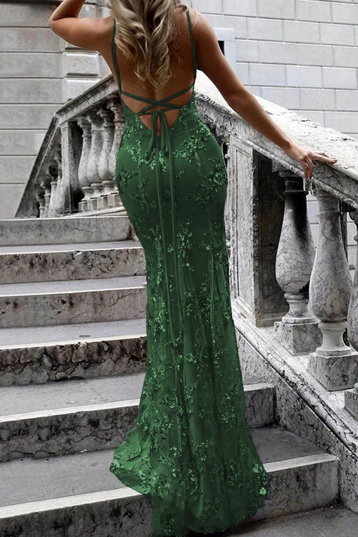 Mermaid Sequin Lace Prom Dresses Evening Party Dress With Lace Up Back,LTP4116