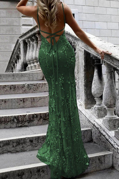 Mermaid Sequin Lace Prom Dresses Evening Party Dress With Lace Up Back,LTP4116