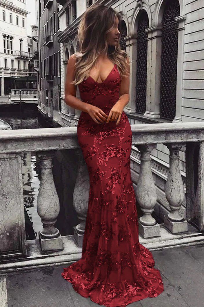 Mermaid Sequin Lace Prom Dresses Evening Party Dress With Lace Up Back,LTP4116