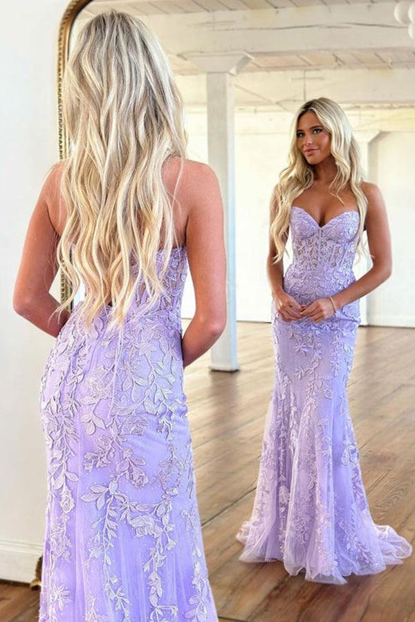 Lilac Mermaid Lace Long Prom Dress, Formal Evening Dress