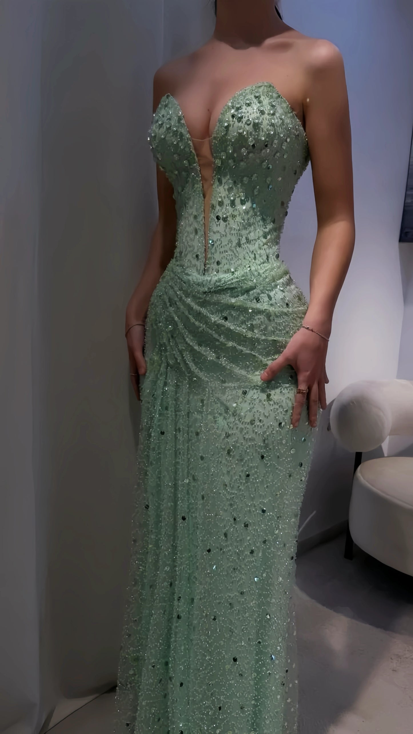 Mint Green Sequin Mermaid Prom Dresses Bodycon Evening Dress,LTP4076