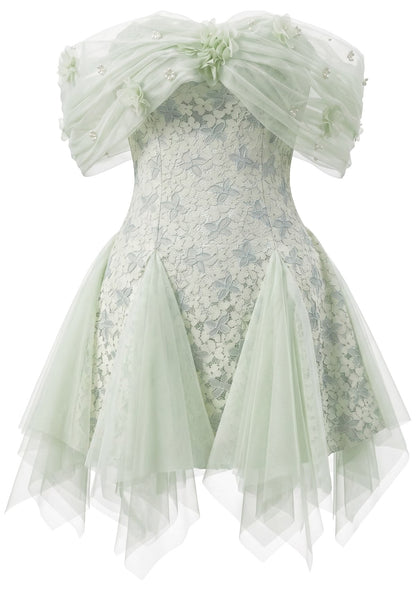 Mint Green Lace Homecoming Dress Off The Shoulder Floral Dress