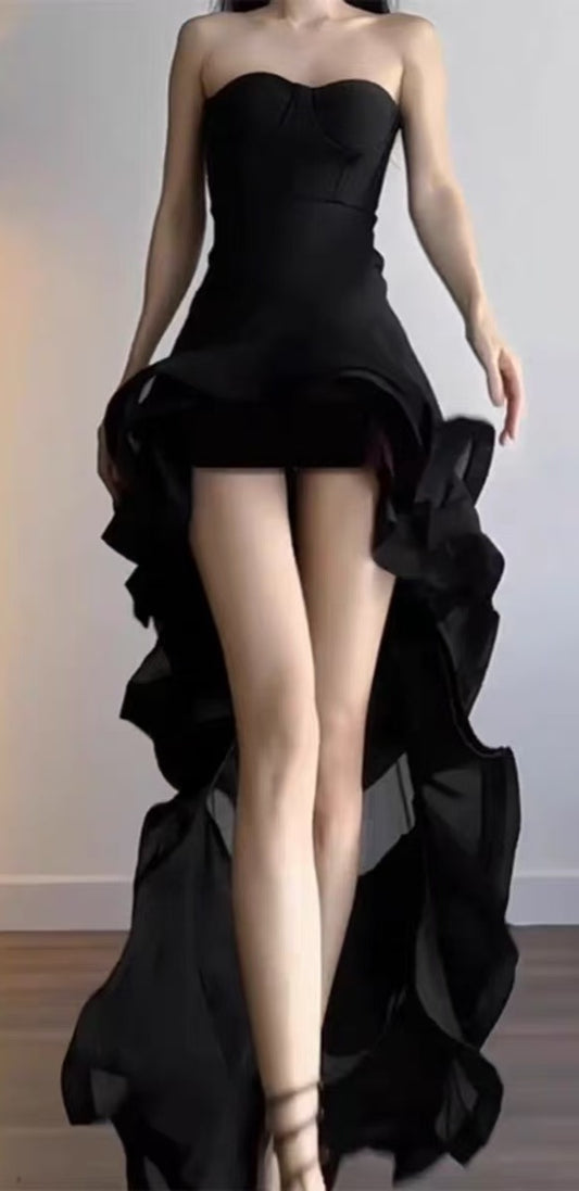 Modern Black Hi- Lo Party Dresses Sweetheart Gala Prom Dress Short Girls Outfits,LTP3929