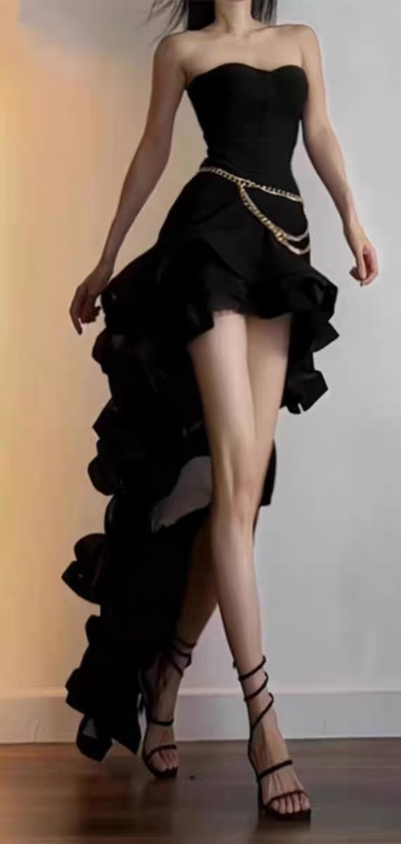 Modern Black Hi- Lo Party Dresses Sweetheart Gala Prom Dress Short Girls Outfits,LTP3929