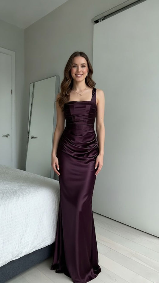 Modern Mermaid Satin Long Prom Dresses Maroon Evening Party Dress,LTP4425