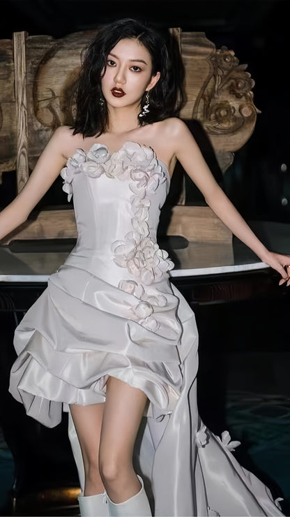 Modern White Strapless Wedding Dresses 3D Flowers Bridal Gown,LTP3923