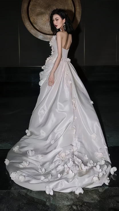 Modern White Strapless Wedding Dresses 3D Flowers Bridal Gown,LTP3923