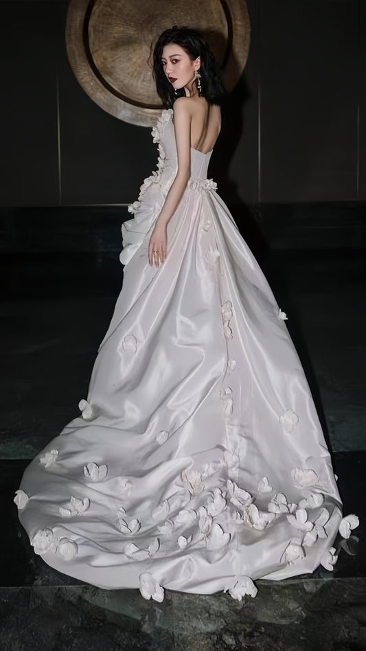 Modern White Strapless Wedding Dresses 3D Flowers Bridal Gown,LTP3923