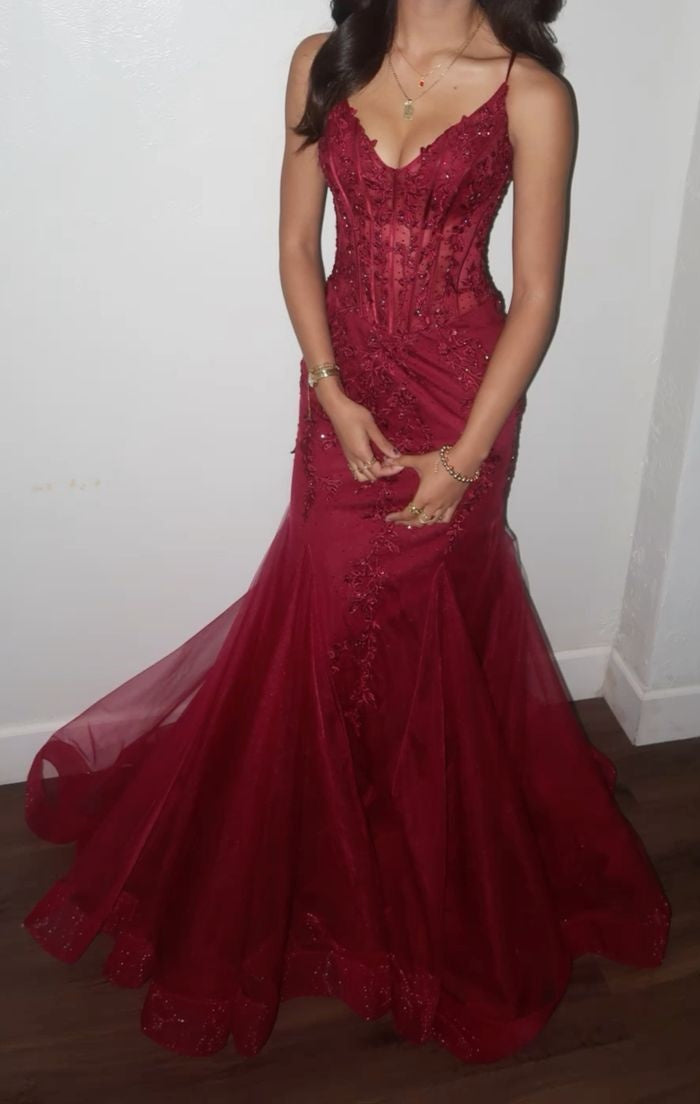 Modest Mermaid Spaghetti Straps Burgundy Sequin Formal Gown 23Rd Birthday Dress Prom Dresses 20Th Birthday Outfits,LTP4322