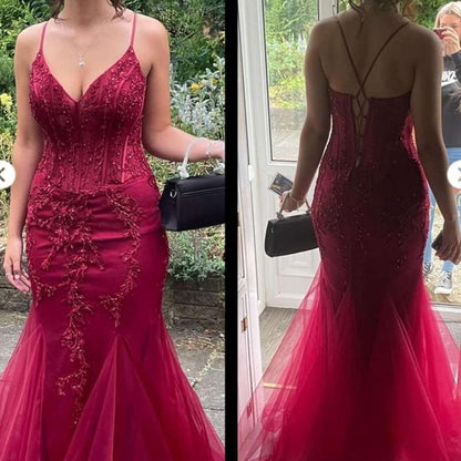 Modest Mermaid Spaghetti Straps Burgundy Sequin Formal Gown 23Rd Birthday Dress Prom Dresses 20Th Birthday Outfits,LTP4322