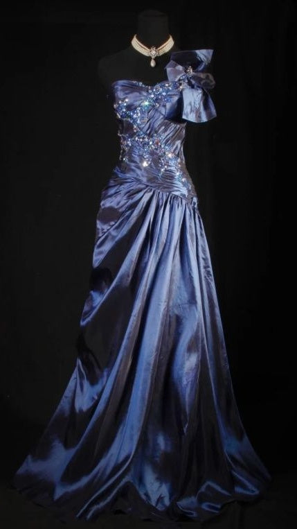 Navy Blue A-Line Prom Dresses Satin One Shoulder Beaded Evening Party Dress,LTP4344