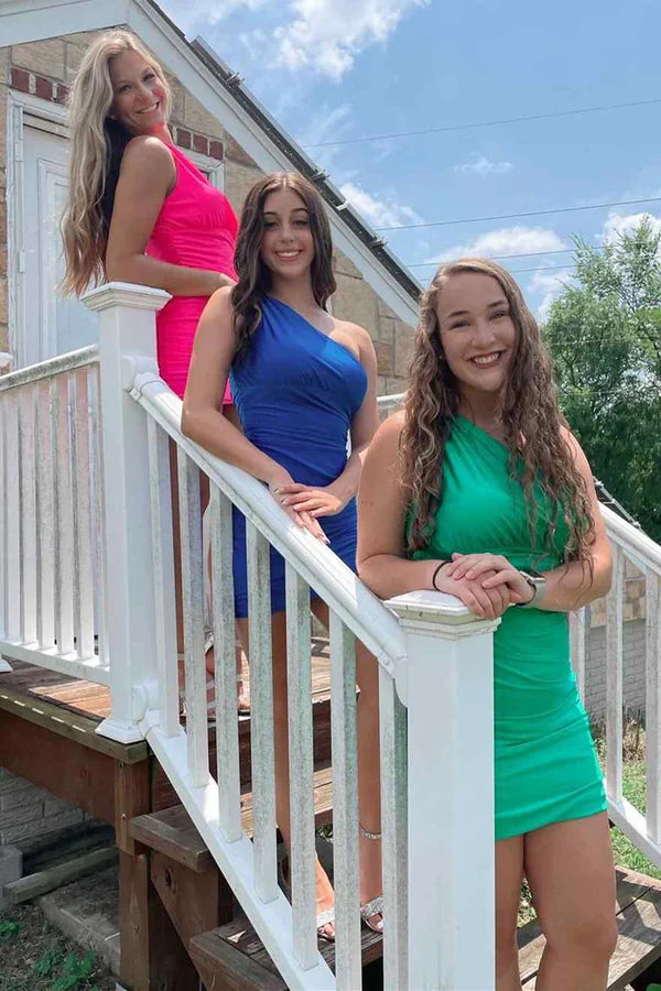 Navy Blue One Shoulder Homecoming Dresses Tight For Teen, LTP3087