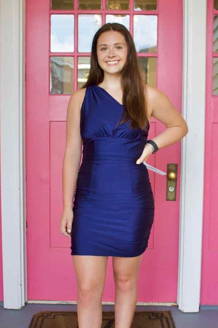 Navy Blue One Shoulder Homecoming Dresses Tight For Teen, LTP3087