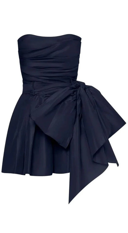 Navy Blue Satin Homecoming Dresses Black Mini Party Gown, LTP3026