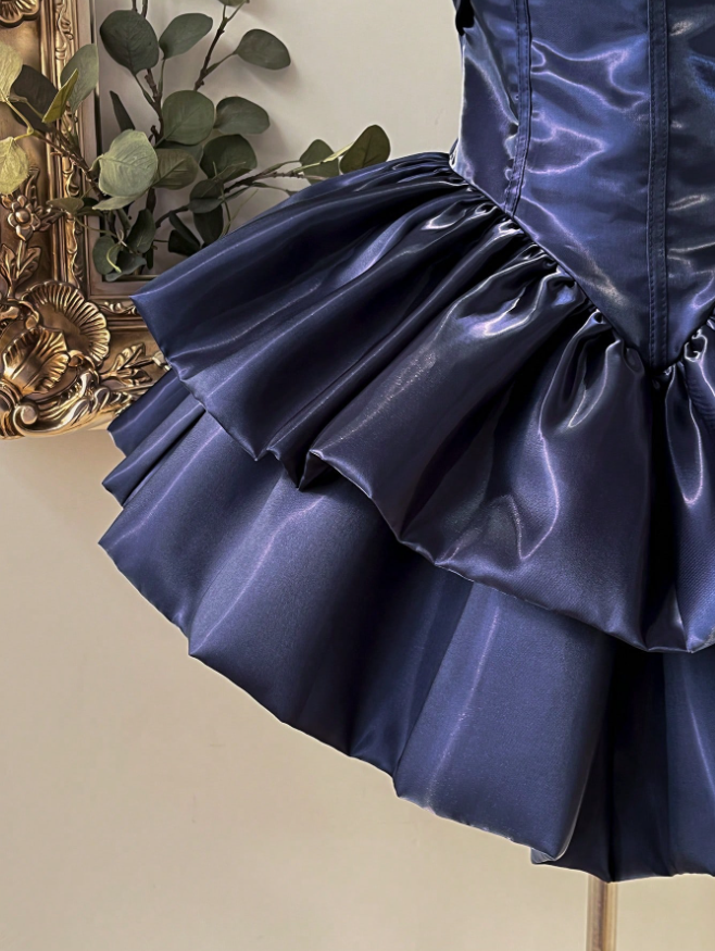 Navy Blue Strapless Mini Homecoming Dresses Layers Short Hoco Party Gown