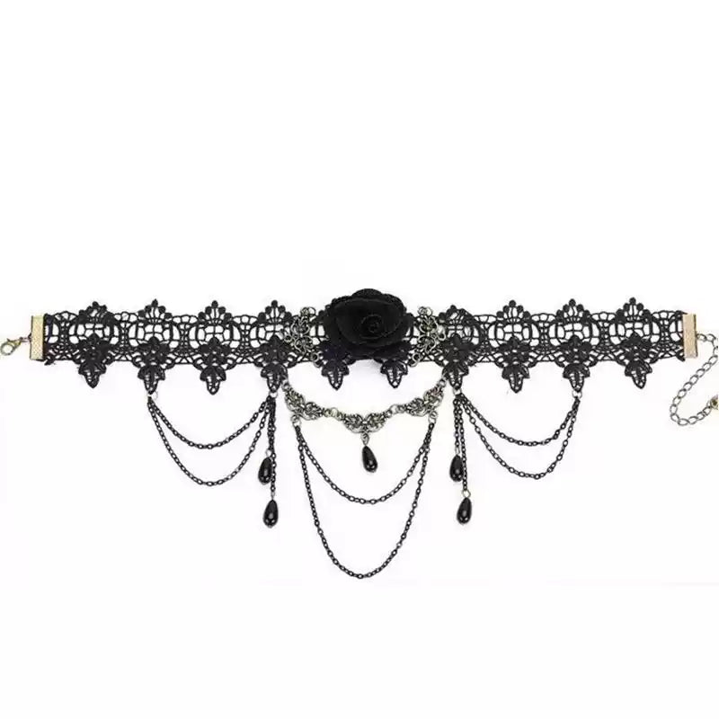Black Gothic-style medieval long dress Halloween witch-themed outfit