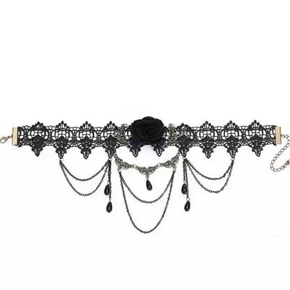 Black Gothic-style medieval long dress Halloween witch-themed outfit