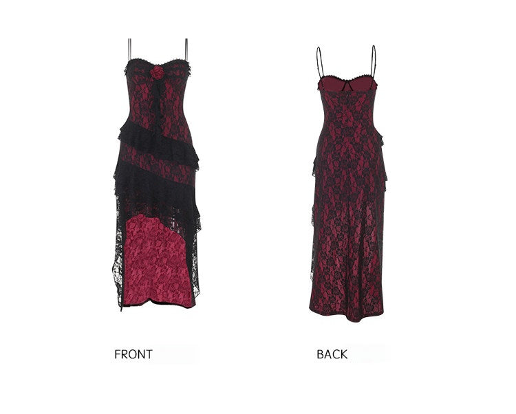 Celestial Whimsigoth Halloween Gothic Vampire Dress, Lace-trimmed Sexy Long Dress, Dark Style Prom Dresses,LTP82797