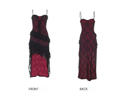 Celestial Whimsigoth Halloween Gothic Vampire Dress, Lace-trimmed Sexy Long Dress, Dark Style Prom Dresses,LTP82797