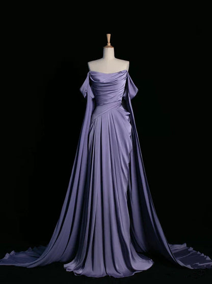 Elegant Purple Satin Prom Dress, Draped Bodice Formal Party Dress