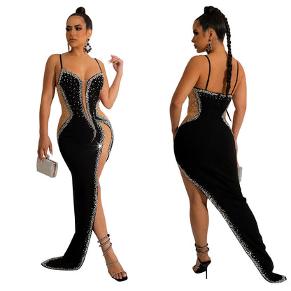Fast Delivery Sexy Beaded Prom Dresses Long Bodycon Evening Party Dress C6039