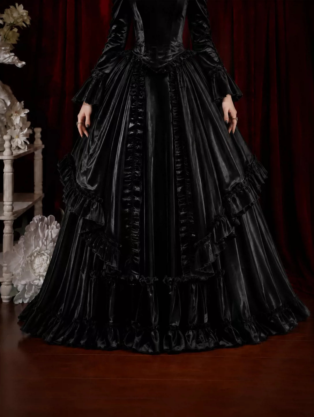 Gothic evening black French vintage wedding dress, wedding banquet long dress