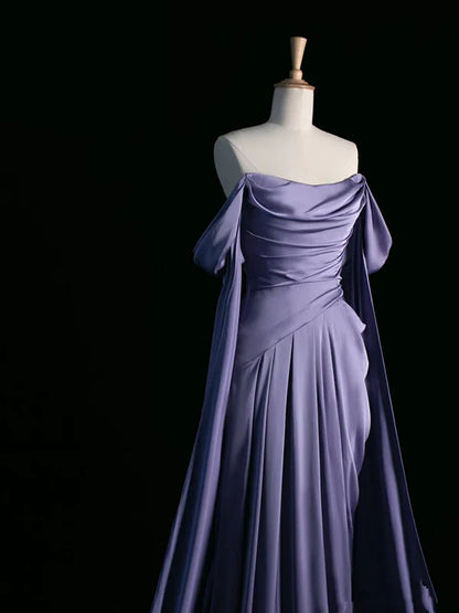 Elegant Purple Satin Prom Dress, Draped Bodice Formal Party Dress