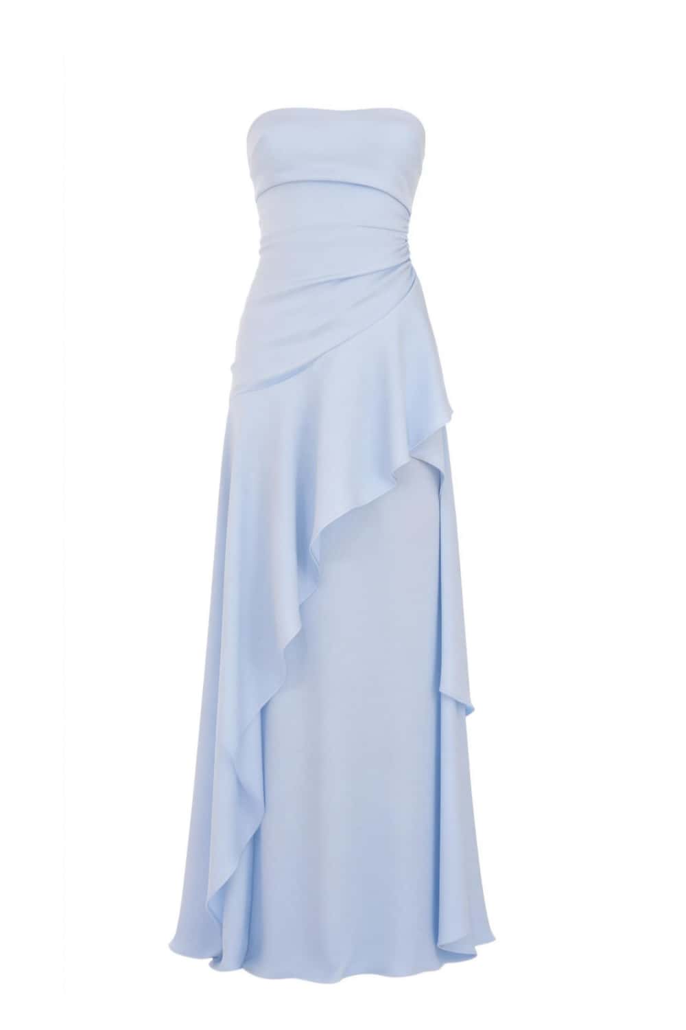 Lime Green Strapless Ruched Slit Dress