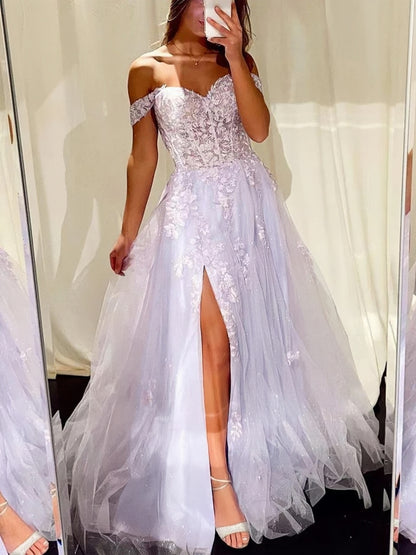 Light Purple Off The Shoulder Appliques Party Prom Dress