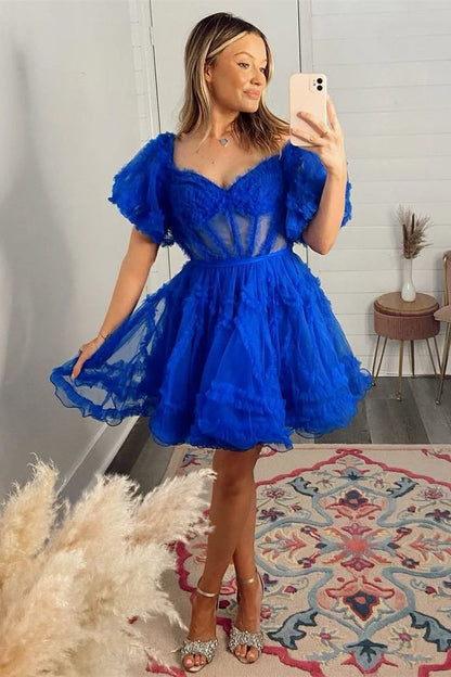 Off The Shoulder A-Line Tulle Homecoming Dresses, LTP3198