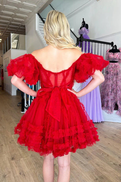 Off The Shoulder A-Line Tulle Homecoming Dresses, LTP3198