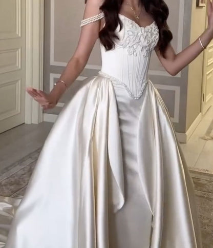 Off The Shoulder Appliques Wedding Dresses Ivory Beaded Wedding Ball Gown,LTP4151