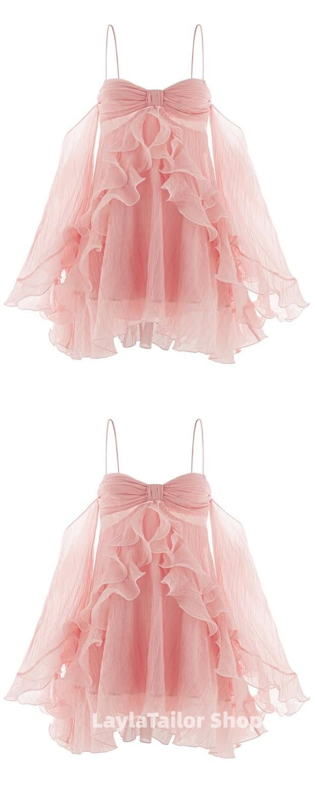 Off The Shoulder Blush Pink A-Line Homecoming Dress