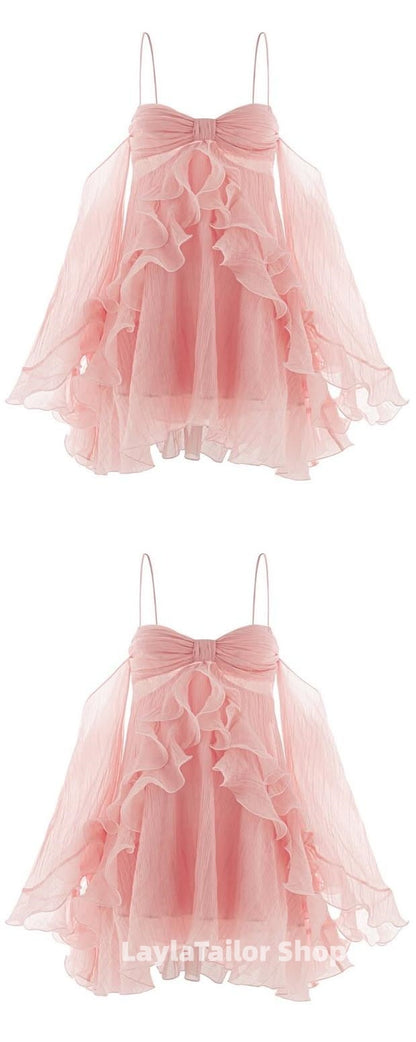 Off The Shoulder Blush Pink A-Line Homecoming Dress