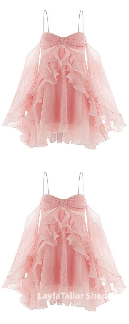Off The Shoulder Blush Pink A-Line Homecoming Dress