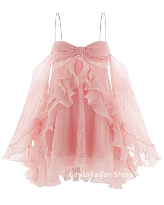 Off The Shoulder Blush Pink A-Line Homecoming Dress