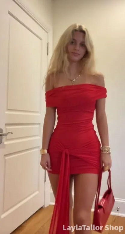 Off The Shoulder Bodycon Homecoming Dress Red Mini Party Dresses LTP82604