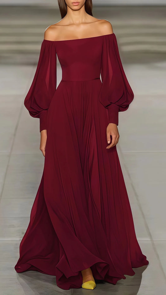 Off The Shoulder Burgundy Chiffon Prom Dresses, LTP3530