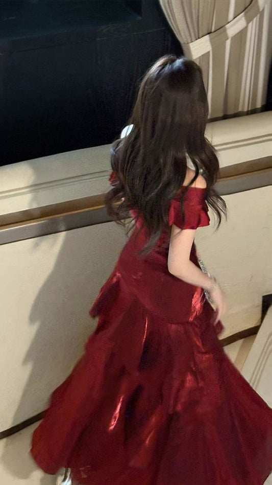 Off The Shoulder Burgundy Shiny Prom Dresses Slim Birthday Dance Dress,LTP4290