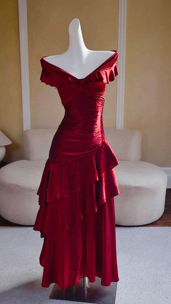 Off The Shoulder Burgundy Shiny Prom Dresses Slim Birthday Dance Dress,LTP4290
