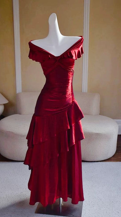 Off The Shoulder Burgundy Shiny Prom Dresses Slim Birthday Dance Dress,LTP4290