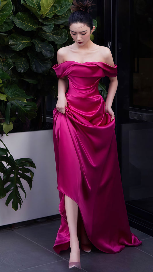 Off The Shoulder Fuchsia Mermaid Long Evening Party Dress, Senior Prom Dress,LTP3548