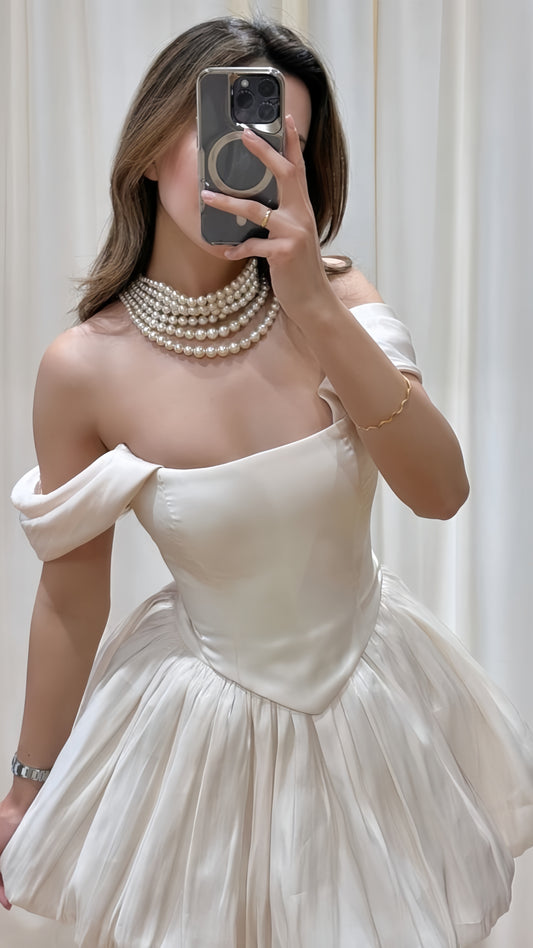 Off The Shoulder Ivory Short Homecoming Dresses, A-line Simple Wedding Receiption Dress,LTP3862