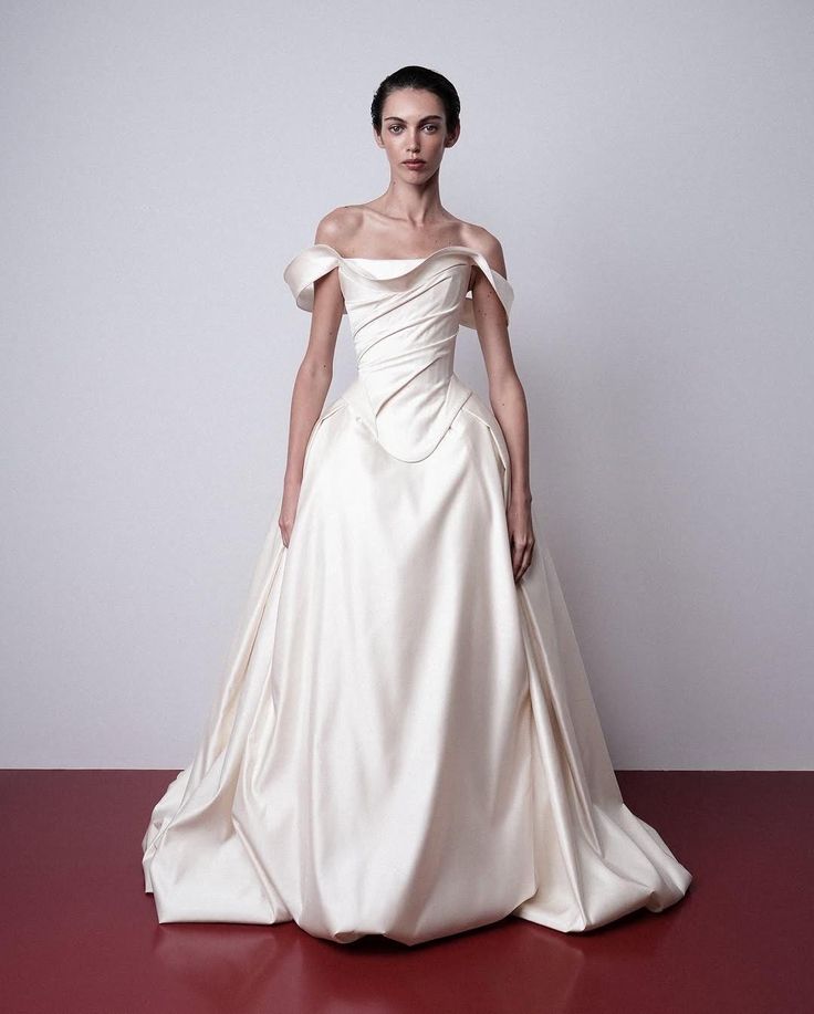 Off The Shoulder Ivory Wedding Dresses A-line Pleated Bridal Dress,LTP3807